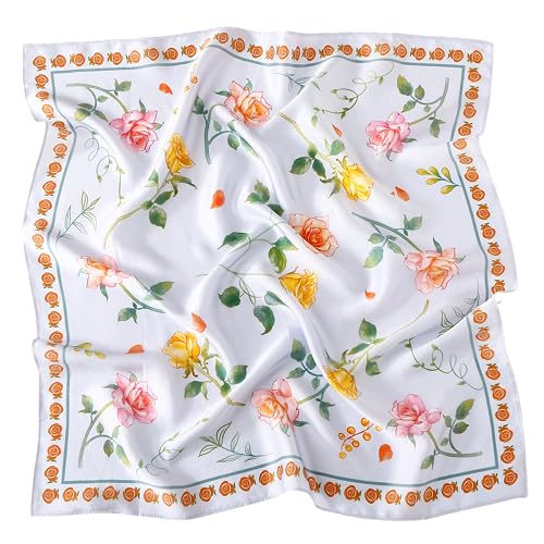 Tolzorai Rose Pure Mulberry Silk Square Scarf Satin Designer For Women's High-grade 21"x21" Fashion Neckerchief (53 * 53CM, Purple)