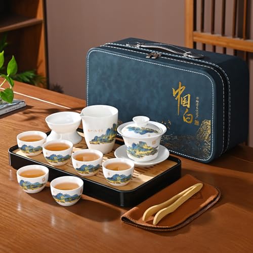 REOWONU Chinese tea set traditional, Chinese kung fu tea set for adults, Gaiwan tea set with 6 cups (QLJS Gaiwan6)