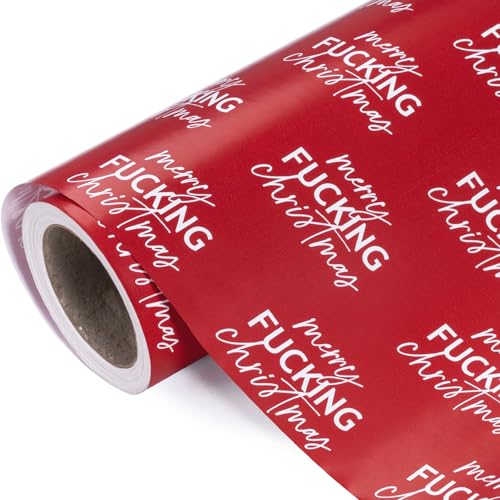 WRAPAHOLIC Funny Christmas Wrapping Paper - Mini Roll - 17 Inch x 33 Feet - Merry Fucking Christmas Funny Wrapping Paper for Winter Holiday, Party Celebration