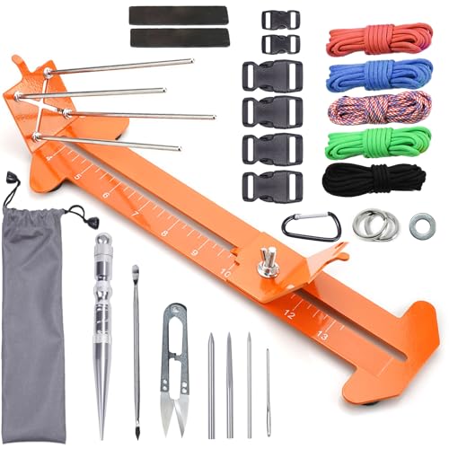 KOKKOYA Paracord Jig Tools Bracelet Making Kit Paracord Jig Weaving Tools Accessories Loom DIY Craft Maker with 5 Cords and 6 Buckles with Marlin Spike Kit (Orange)