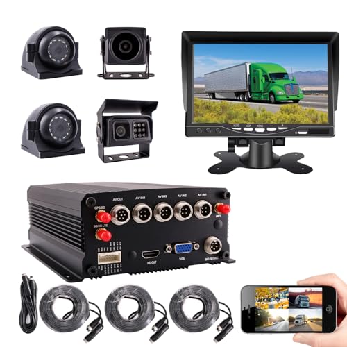 JOINLGO 4CH 4G GPS WiFi 1080P Mobile Vehicle Car Dvr Security Camera System IP68 Waterproof Camera with Night Vision, Remote Monitor on APP/Web for Truck Bus Fleet(500GB SSD Included)