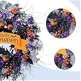 22 Inch Halloween Glitter Pumpkin Spider Wreath for Front Door, Halloween Orange Black Berries Wreath for Indoor Outdoor, Halloween Wreath for Home Decor