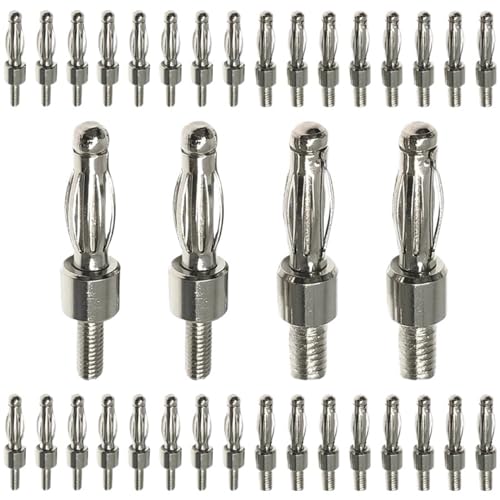 40PCS 4mm Banana with Thread 3mm / 4mm for Panel Mount M3 / M4 Bolt Fitted Uninsulated Adaptor Connector Plugs(4MM Thread 40pcs)