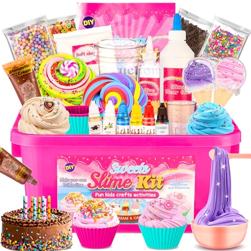 DIY Sweets Slime Kit, Cake & Ice Cream Slime Making Kit for Girls Ages 8-12, Creativity Kids Slime Kits to Make Butter Slime, Cloud Slime & Fluffy Slime, Fun Slime Party Favors Birthday Gifts Toys