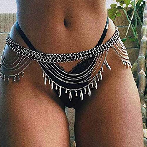 Fashion Bikini Waist Chain Beach Belly Body Chains Waist Chain Body Accessory for Women (Silver)