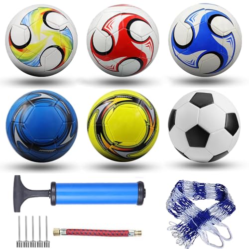 DHYLRICHER 6 Pcs Classic Soccer Balls Size 5 with Ball Pump and Net Bag, Training and Practice Ball or Adults, Competition Soccer Balls for Indoor and Outdoor