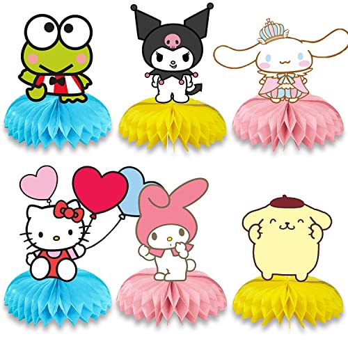 6Pcs Kitty, Kuromi, Keroppi Birthday Party Supplies, Kawaii Sanro Theme Party Centerpieces, 3D Double Side Table Toppers, Cake Toppers, My Melody Birthday Decorations for Girls and Boys Baby Show