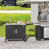 GDLF Outdoor Grill Table with Sink,Metal Grill Cart, Outdoor Kitchen Island with Stainless Steel Sink,L57*W21.65