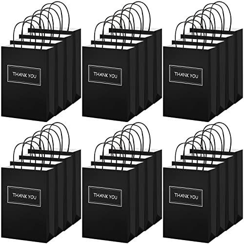 Handepo 100 Pcs Thank You Paper Bags Bulk 8 x 4 x 10 Inch Thank You Gift Boxes with Handle Shopping Merchandise Merchant Bags for Small Business, Retail Shopping, Wedding, Party, Boutique(Black)