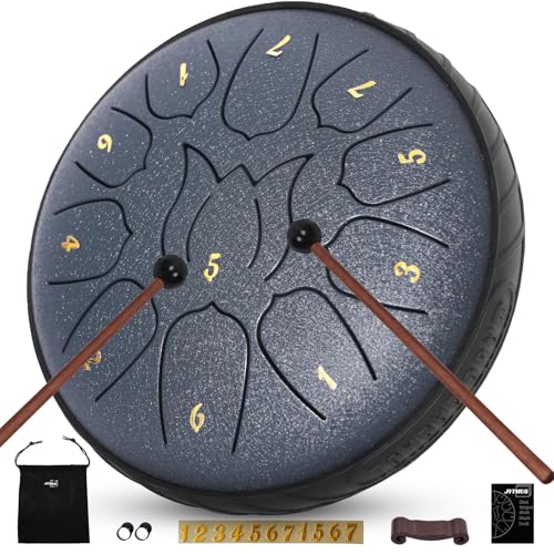 JYTMUS Steel Tongue Drum 11 Notes 6 Inches Steel Drum with Drum Bag, Music Book, Drum Mallets, Mallet Holder, Finger Picks and Stickers Tongue Drum for Yoga, Meditation, Prenatal Music Education