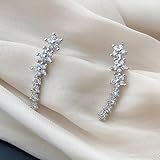 LOVPEPY Dainty Cz Flowers Ear Climbers Stud Earrings for Women 925 Sterling Silver Small Trend Flower Cuff Crawler Earrings for Bride Wedding (Silver)