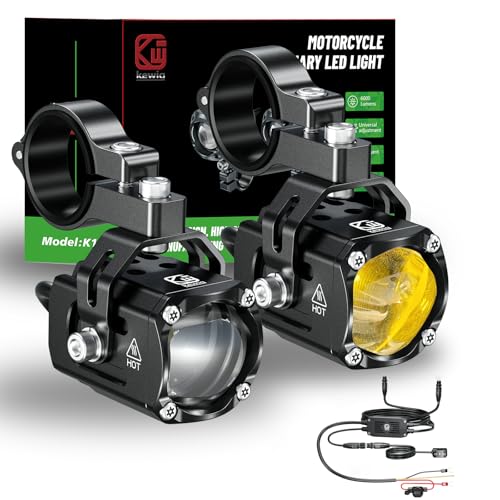 Kewig 60W Motorcycle Auxiliary LED Fog Light Driving Spotlights White/Amber Fog Light Kit with Switch Mount Brackets Wire Harness Switch Waterproof Offroad Work Lights for Motorcycle ATV Truck