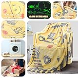 REXEO Tractor Blanket Glow in The Dark Truck Blanket for Kids Cute Soft Excavators Blanket for Boys Fleece Construction Toddler Boy Blanket Birthday Gifts for Kids