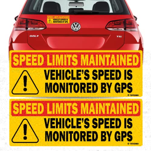 (2 Pack) Red Vehicle Speed is Monitored by GPS Speed Limits are maintained Magnet Sticker 10"x3.5" Highly Reflective Premium Quality Car Safety Caution Sign