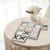 JEVERGN 12.6" Large Wooden Tic Tac Toe Game, Rustic Coffee Table Game, Wood Farmhouse Tic Tac Toe Board Game Decor, Family Games for Adult & Kids, Whitewashed