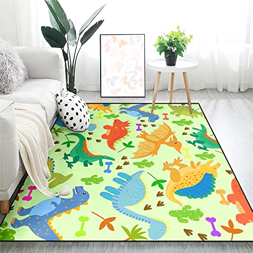 Kossmjx Cartoon Dinosaurs Area Rugs for Kids Green Lovely Animal Patterns Carpet Dinosaur Boys Room Living Dinning Bedroom Kitchen Playing Decor Boys, 5'×7' 80 in x 58 in (FXM-08-GAMESB-03-150x200)