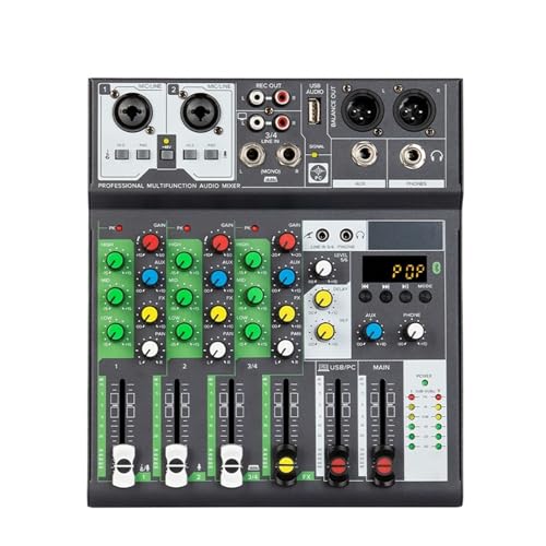 Audio Mixer, A4 Sound Mixing Console USB Record Computer 48V Phantom Power Delay Repaeat Effect 4 Channels USB Audio Mixer
