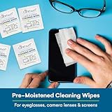 Care Touch Lens Wipes for Eyeglasses - 210 Individually Wrapped Pre-Moistened Wipes, 5x6 Inches - Cleaner for Glasses, Sunglasses, and Screens - Gentle and Portable for On-the-Go Cleaning of Devices