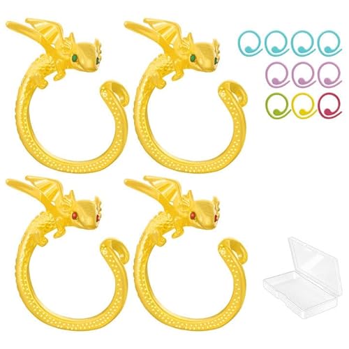 HUISUYTON 4PCS Knitting Crochet Ring, Gold Dragon Yarn Rings for Finger, Tension Ring for Crocheting, Crochet Tension Ring for DIY Craft Crocheting Supplies