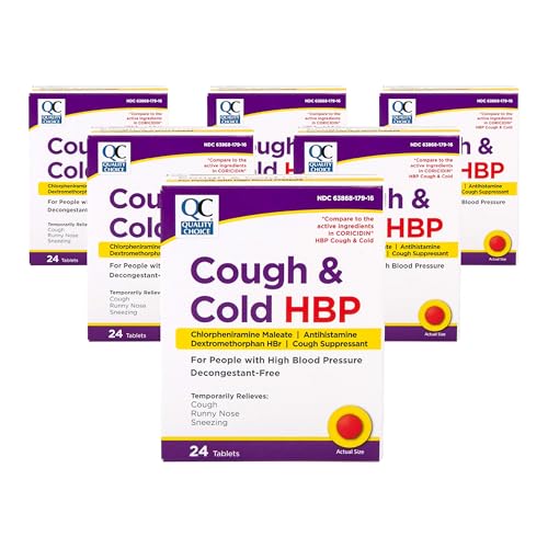 Quality Choice HBP Decongestant Free, Cough and Cold Medicine, High Blood Pressure Cold Relief, Acetaminophen, Gluten, & Sugar Free Tablets for Runny Nose, Cough, and Sneezing, 24ct Package - 6 Pack