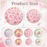 Pasimy 64 Pcs Floral Vintage Plates Paper Tea Party Tableware Set 9 Inch and 7 Inch Plates for Tea Party Birthday Baby Shower Wedding Bachelorette Party Supplies(Rose)