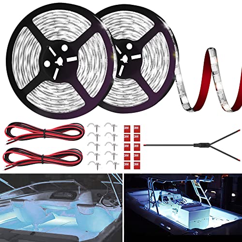 LED Boat Strip Lights, 32.8FT Marine Pontoon Led Lights, Waterproof Boats Interior Light, Under Gunnel Light, Boats Deck Lighting, Night Fishing Lighting for Pontoon Bass Fishing Yacht Kayak (White)