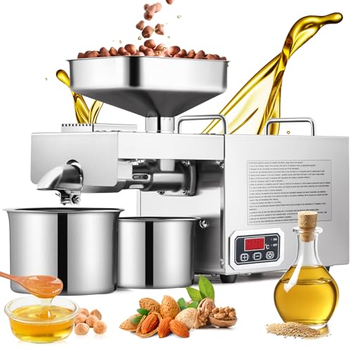 CGOLDENWALL 1500W Commercial Oil Press Machine Oil Extractor Expeller with Intelligent Temperature Controller/Industrial Motor/All Stainless Steel/CE (110V, US Plug)