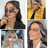 knliwkm Rimless Rectangle Y2k Sunglasses for Women Men Cute Small Frameless Brown Tinted Lens 2000S Fashion Shades with Butterfly