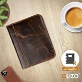 ELIZO Leather Bullet Journal Cover | 5 x 8 in Portfolio | A5 Zippered Business Folder Organizer with Notepad Holder, Card Slots, Pen Loop | Professional Gifts | Top-Grain Heirloom-Quality