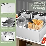 Commercial Deep Fryer, 3400W Electric Deep Fryers with 2x6.35QT Baskets 0.8mm Thickened Stainless Steel Countertop Oil Fryer 20.7QT Large Capacity with Temperature Limiter (12L)