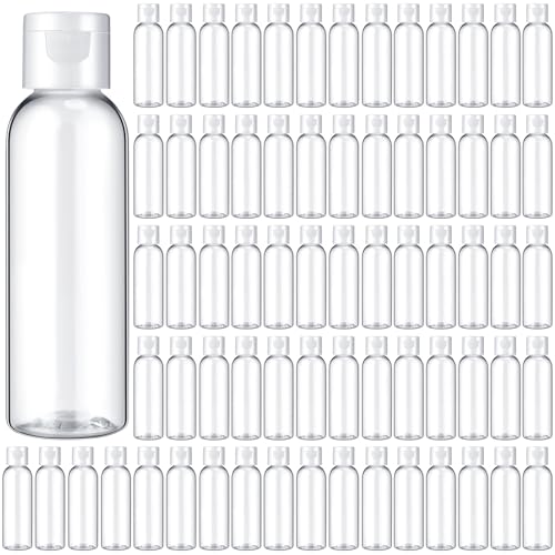 Zhehao 200 Pcs 2 oz Clear Plastic Empty Bottles Small Travel Size Bottles with Flip Cap Empty Transparent Dispenser Container for Liquids Toiletries Shampoo Lotion(White Cap)