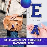 WILLBOND 52 Pcs Chenille Letter Patches Bulk Self Adhesive Chenille Letters for Backpacks Embroidered Applique Patch for Clothing Hats Bags Mother's Day St Patricks Day Easter(Dark Blue)