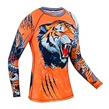 ROAR-INT MMA Rash Guard & BJJ Shorts Set Kids Fight Training Grappling Wear Jiu Jitsu Gi Trunks Outfit Set (Standard, X-Small, Tiger-Dragon-2Pcs-Set)