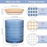 DARJEN 12 Pack Blue Candle Jars for Making Candles- 8 OZ Empty Glass Candle Making Jars with Bamboo Lids and Labels, Candle Making Supplies Candle Containers for DIY Gifts