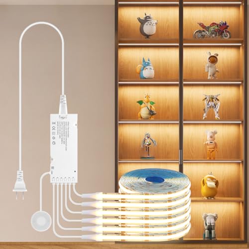AIMENGTE Cabinet Light 12V COB LED Strip Lights, 6-in-1 Penetrable Touch Dimming, Suitable for Wine Cabinets, Shoe Racks, Display Cabinets, Wardrobes, Kitchen Cabinets, and Showcase Lighting