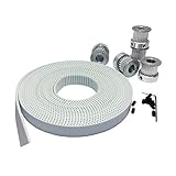 BEMONOC 5Meters 3M Open Ended Timing Belt Width 15mm Colour White Polyurethane Belt for Laser Engraving CNC Machines & 5pcs 24 Teeth HTD 3M Timing Pulley Bore 6mm 6.35mm 8mm 10mm 12mm 14mm