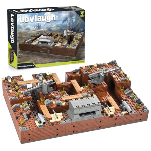 lovlaugh WW2 Military Base Bunker Trench Building Blocks (1350 Pcs) Including Fortresses, Anti-Aircraft Guns, Treatment Room，Perfectly Restore The WW2 Scene, The Best Gift for Children