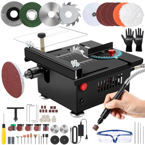 Mini Multi Functional Table Saw, mini Table Saws for Crafts, Portable Mini Desktop Electric Saw for Wood Cutting, Height & Angle Adjustable with More Accessories, for Wood, Plastic Acrylic Cutting