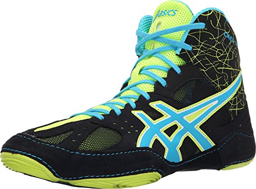 ASICS Men's Cael V6.0 Wrestling Shoe, Black/Atomic Blue/Flash Yellow, 15 M US