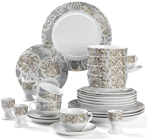 28pcs Porcelain Dinnerware Set,Scratch Resistant Dishes Set Egg Cups, Modern Ceramic Dish Cappuccino Cups with Saucers Plates and Bowls Sets Sets,Dishwasher Safe Dining Ware Service for 4