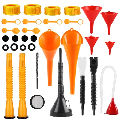 10 Pcs Automotive Funnels Set & 17 Pcs Spout Replacement, Fuel Funnels for Gas Funnel for Cars, Plastic Flexible Wide Mouth Long Neck Filling Coolant Gasoline Oil Water Engine Oil Funnel Kit