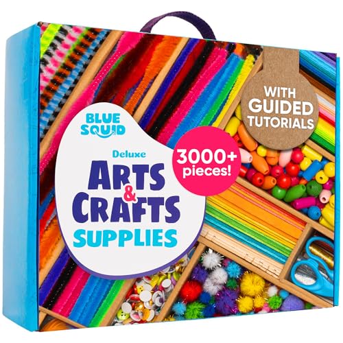 Blue Squid 3000+ pcs Arts and Crafts Supplies for Kids | Craft Kit Box for Kids Age 3-5, 4-8, 6-8, 8-12 | Craft Supplies & Materials Crafts Set Toys Art Box Gifts for Girls Boys Bulk Art Kit