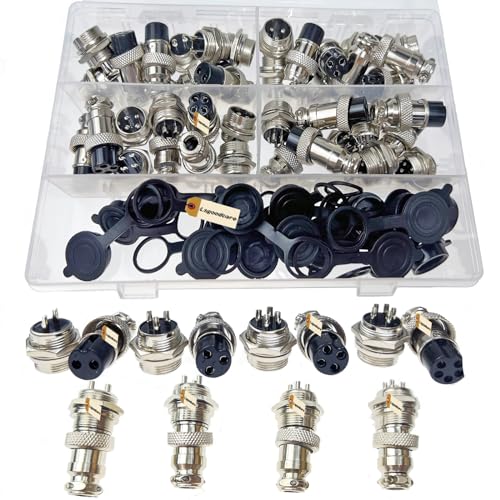 Lsgoodcare 60Pcs 2Pin 3Pin 4Pin 5Pin 16mm Thread Male Female Panel Metal Aviation Wire Connector Plug Assortment Kit with Aviation Caps