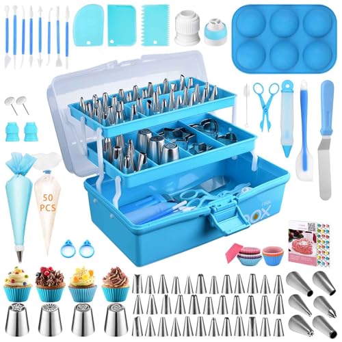 Cake Decorating Tools Supplies Kit: 236pcs Baking Accessories with Storage Case - Piping Bags and Icing Tips Set - Cupcake Cookie Frosting Fondant Bakery Set for Adults Beginners or Professional, Blue