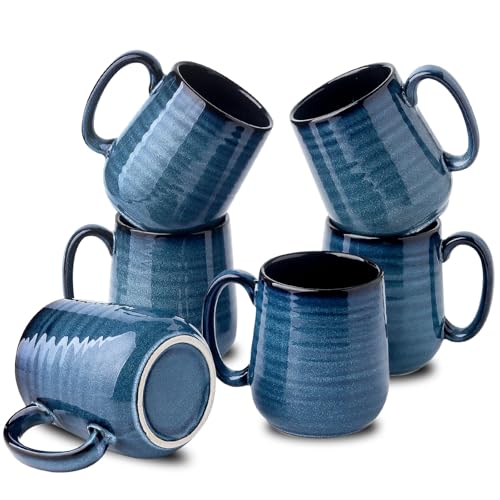 Hasense Coffee Mugs Set of 6, 12 Ounce Coffee Cups Set with Handle, Ceramic Tea Mugs for Kitchen, Blue Latte Mugs for Coffee,Cocoa, Tea, Stylish Mug Gift, Dishwasher and Microwave Safe