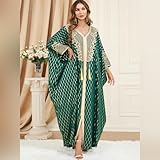 Embroidered Muslim Dresses for Women Wedding Guest Turkey African Caftan Dresses Muslim Kaftan Abaya Dress Long Sleeve Kaftan Maxi Dress Loose Muslim Kimono Robe Women Dubai Kaftan Dresses Dark Green