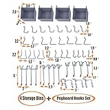 Wallmaster Pegboard Organizer Garage Storage - 48pcs Pegboard Hooks Set, Pegboard Tool Organizer with 48x24 Inch Steel Peg Board & 4 Storage Bins (Black)