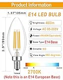 Lamsky E14 Base LED Filament Candle Shape Light Bulb,E14 European Base Bulb,Warm White 2700K 400LM 40W Equivalent,C35 Clear Glass Torpedo Shape Bullet Top,No-Dimmable (4-Pack)