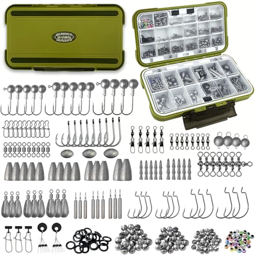 Vipfish Fishing Accessories Kit, 264/397PCS Fishing Tackle Box with Hooks, Weights, Sinkers for Bass Trout, Gifts for Men,Kids
