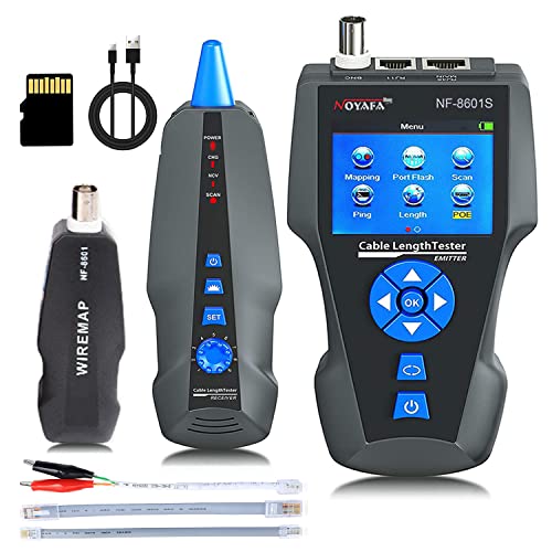 NOYAFA Network Cable Tester, NF-8601S TDR Multifunction LCD Tracer for RJ45, RJ11, BNC, Metal Cable, PING/POE Length Measurement Phone Line Tracer, Diagnostic Tool Tester AT278